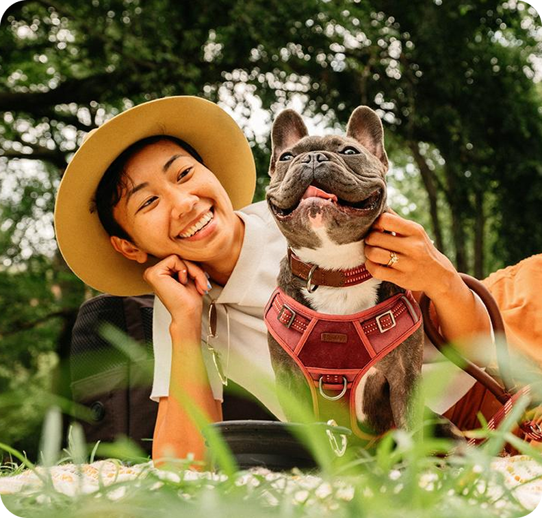 Customer celebrating with their dog